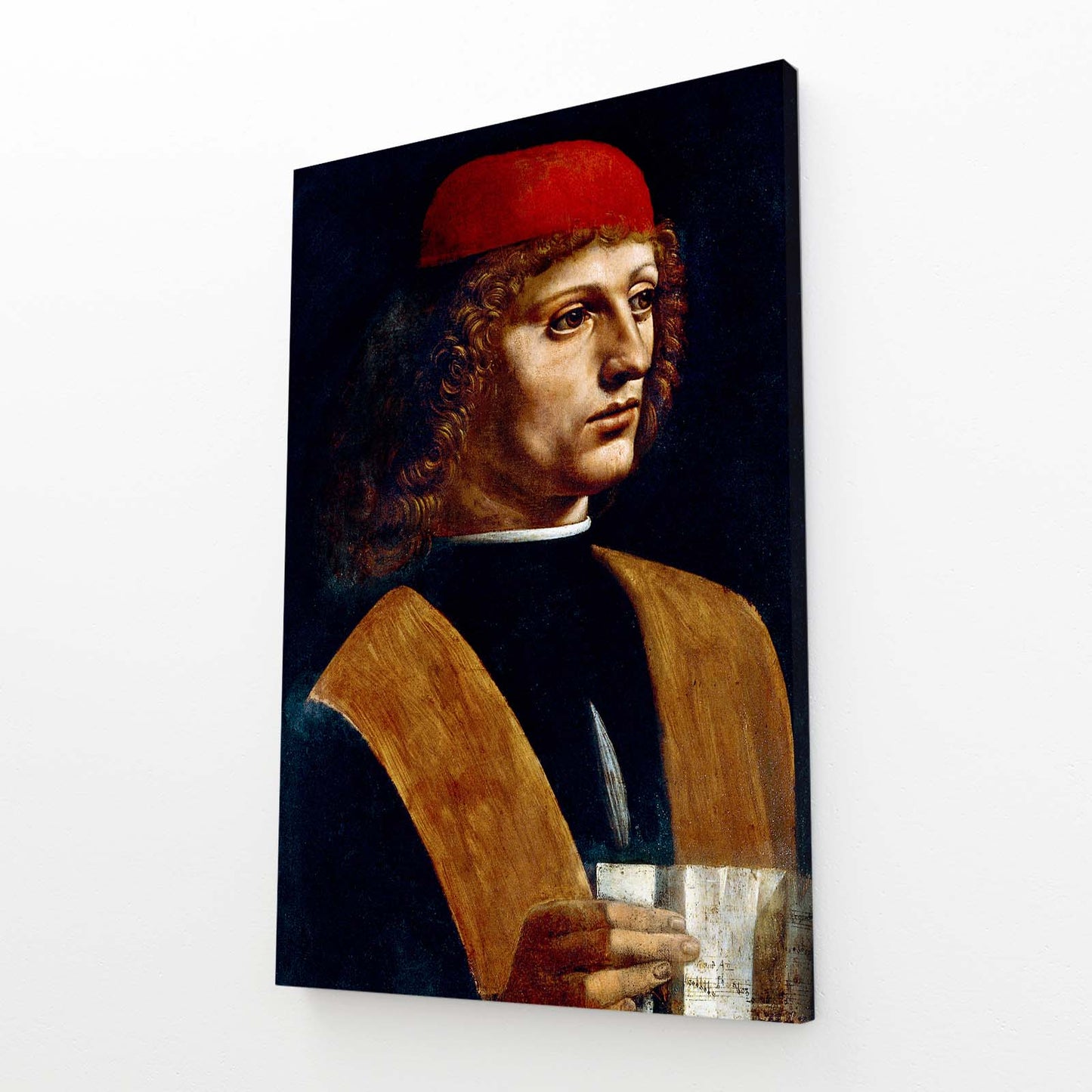 Portrait Of A Musician Da Vinci Prints – angled canvas view on white background