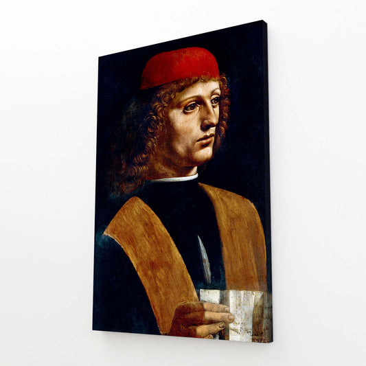Portrait Of A Musician Da Vinci Prints — realism canvas print, angled canvas view on white background