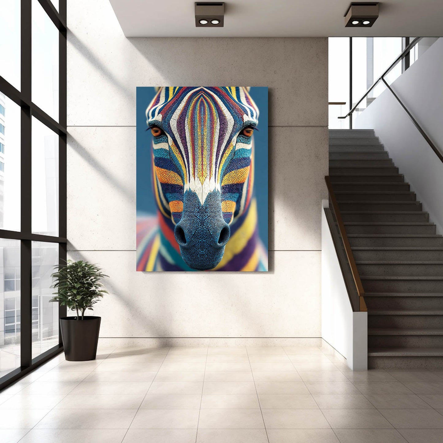 Portrait Zebra Art – styled in a furnished interior