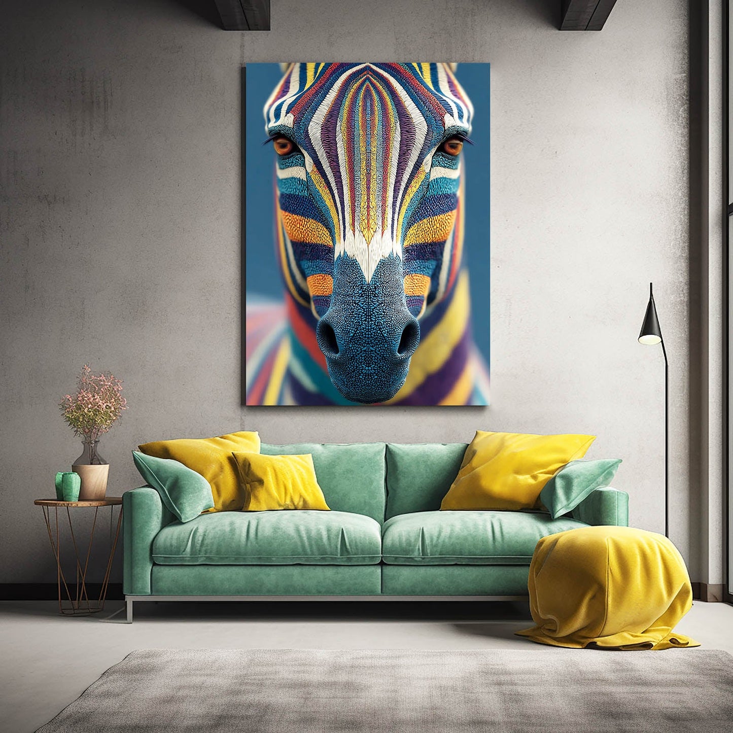 Portrait Zebra Art – styled in a furnished interior