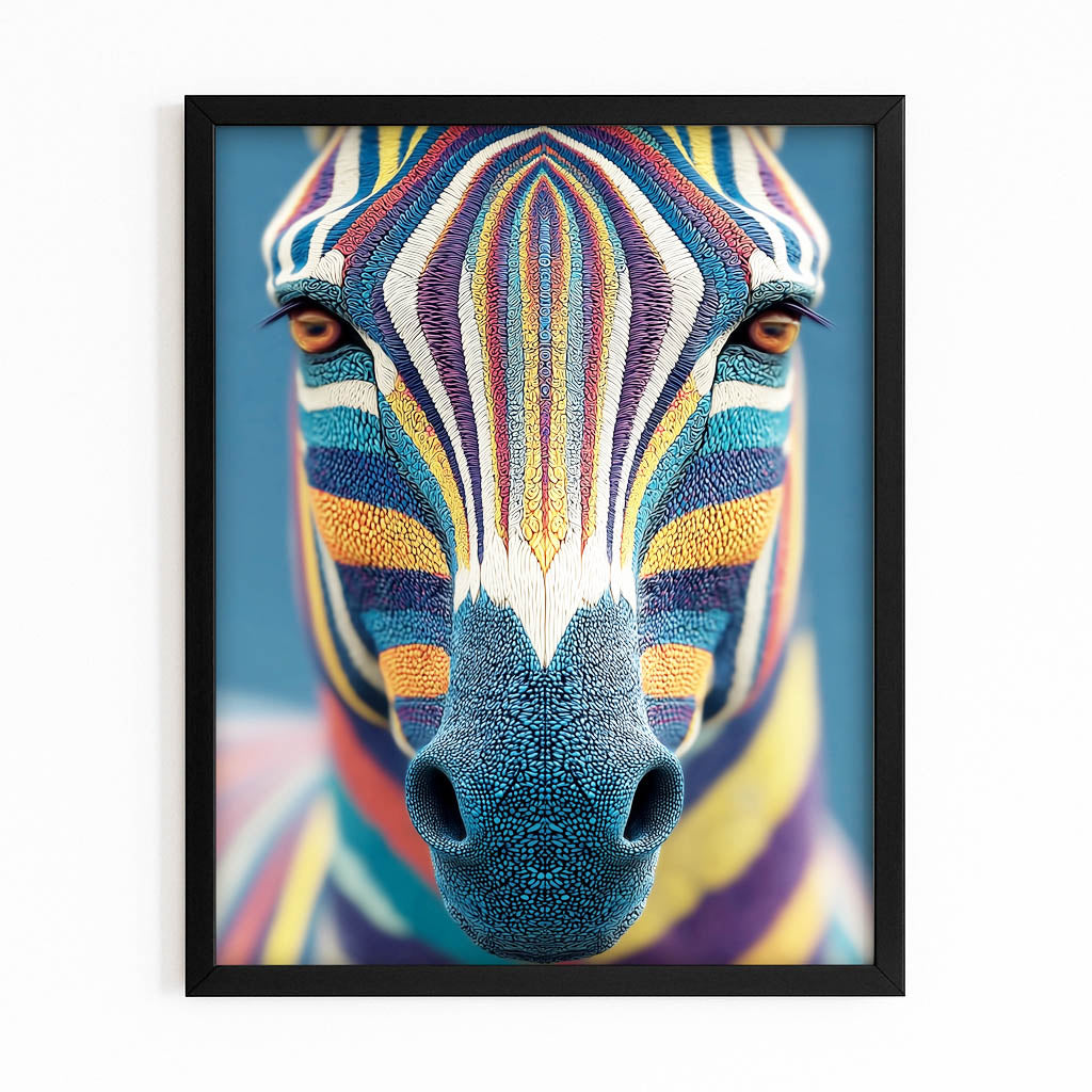 Portrait Zebra Art – with Premium Black frame on white background