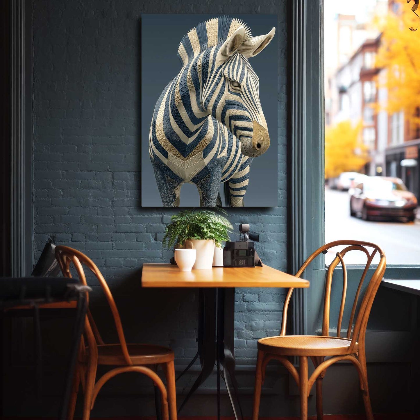 Portrait Zebra Artwork – styled in a furnished interior