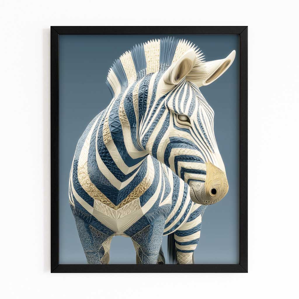 Portrait Zebra Artwork – with Premium Black frame on white background
