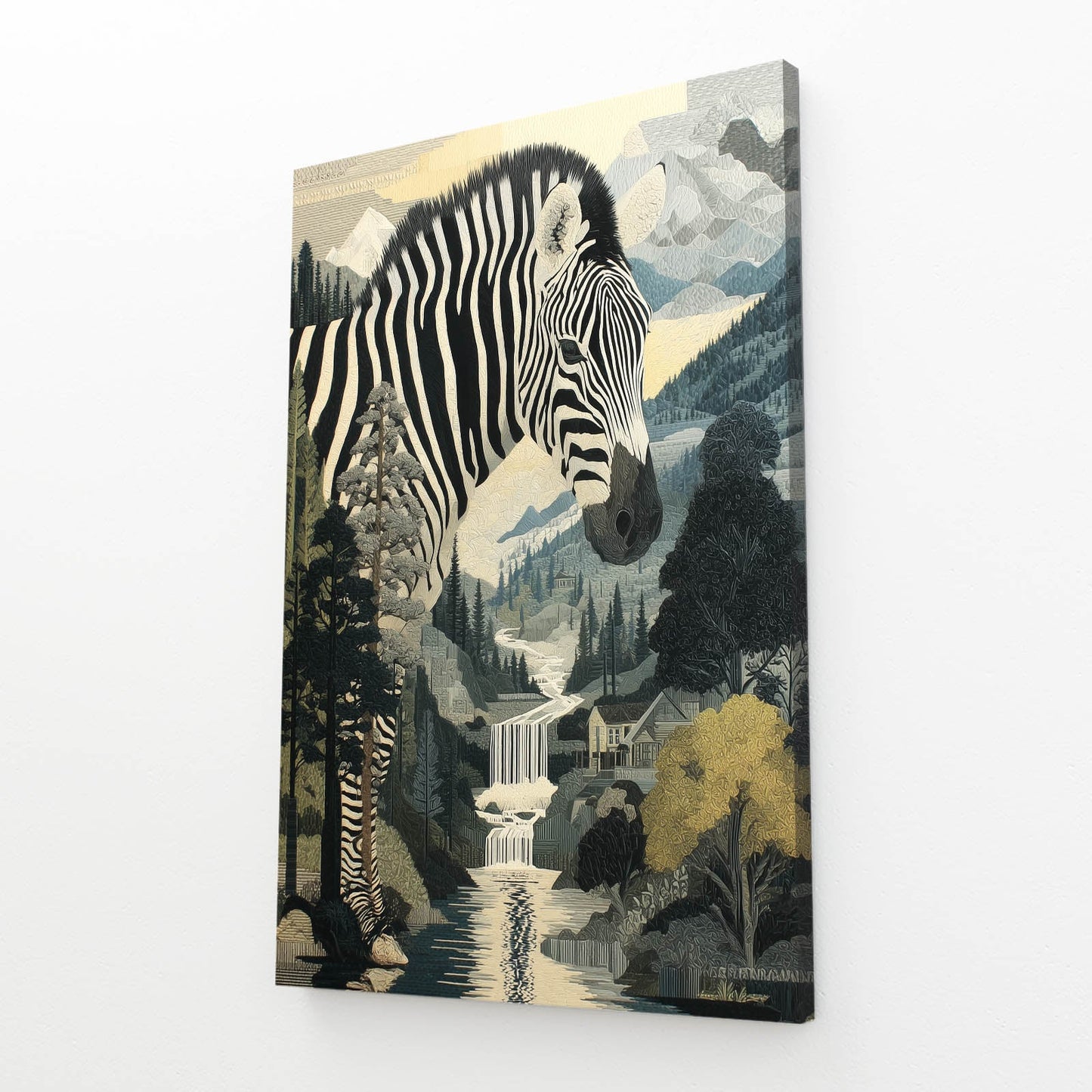 Portrait Zebra Canvas Art – styled in a furnished interior