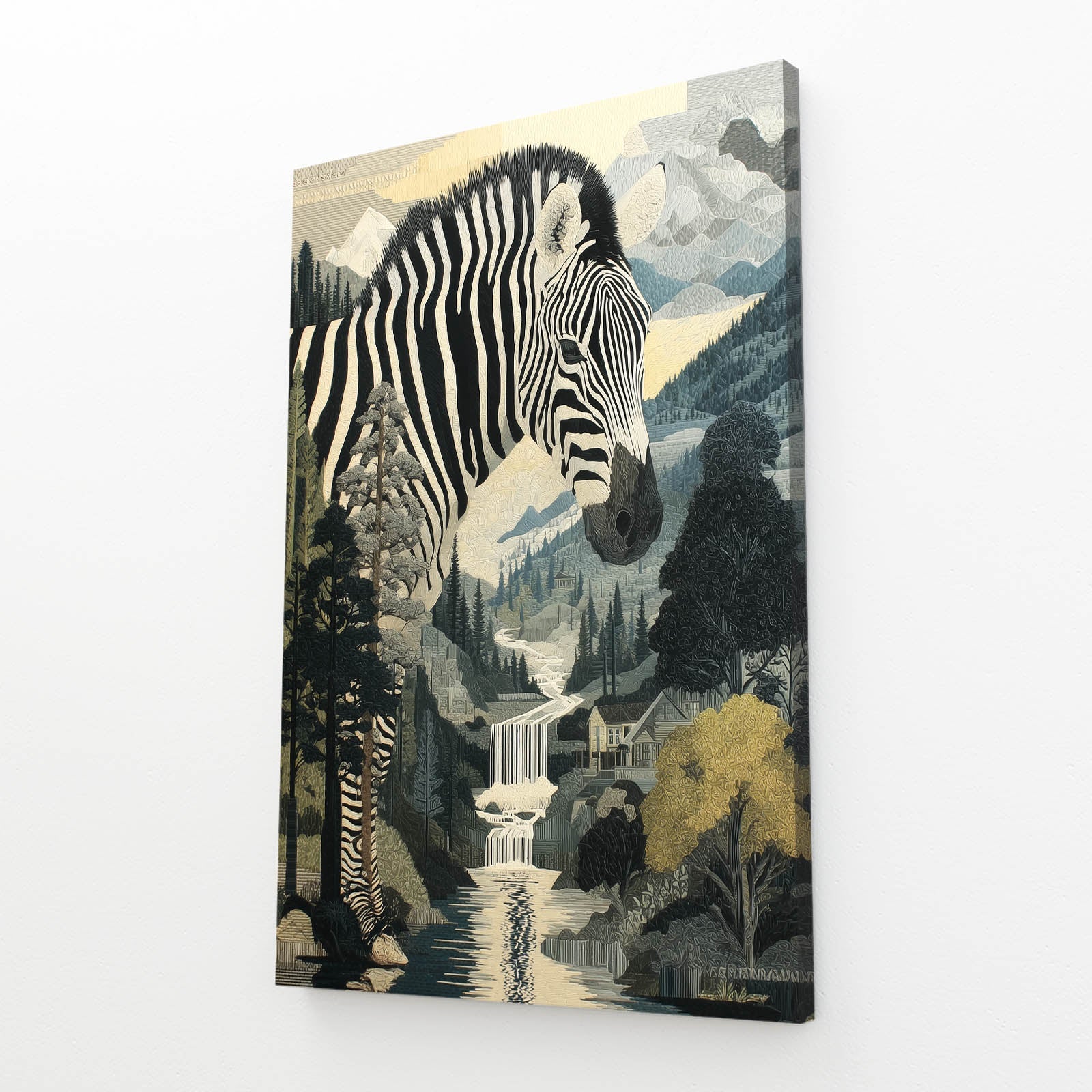 Portrait Zebra Canvas Art – styled in a furnished interior