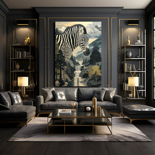 Portrait Zebra Canvas Art – styled in a furnished interior
