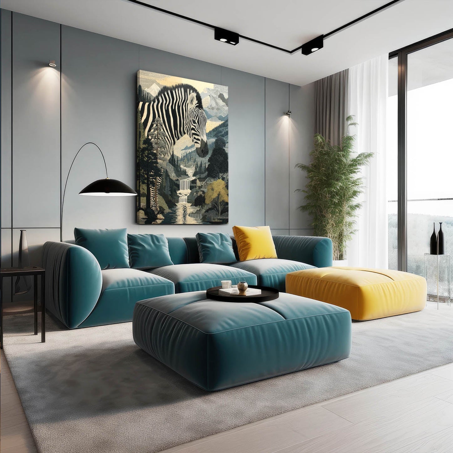 Portrait Zebra Canvas Art – styled in a furnished interior