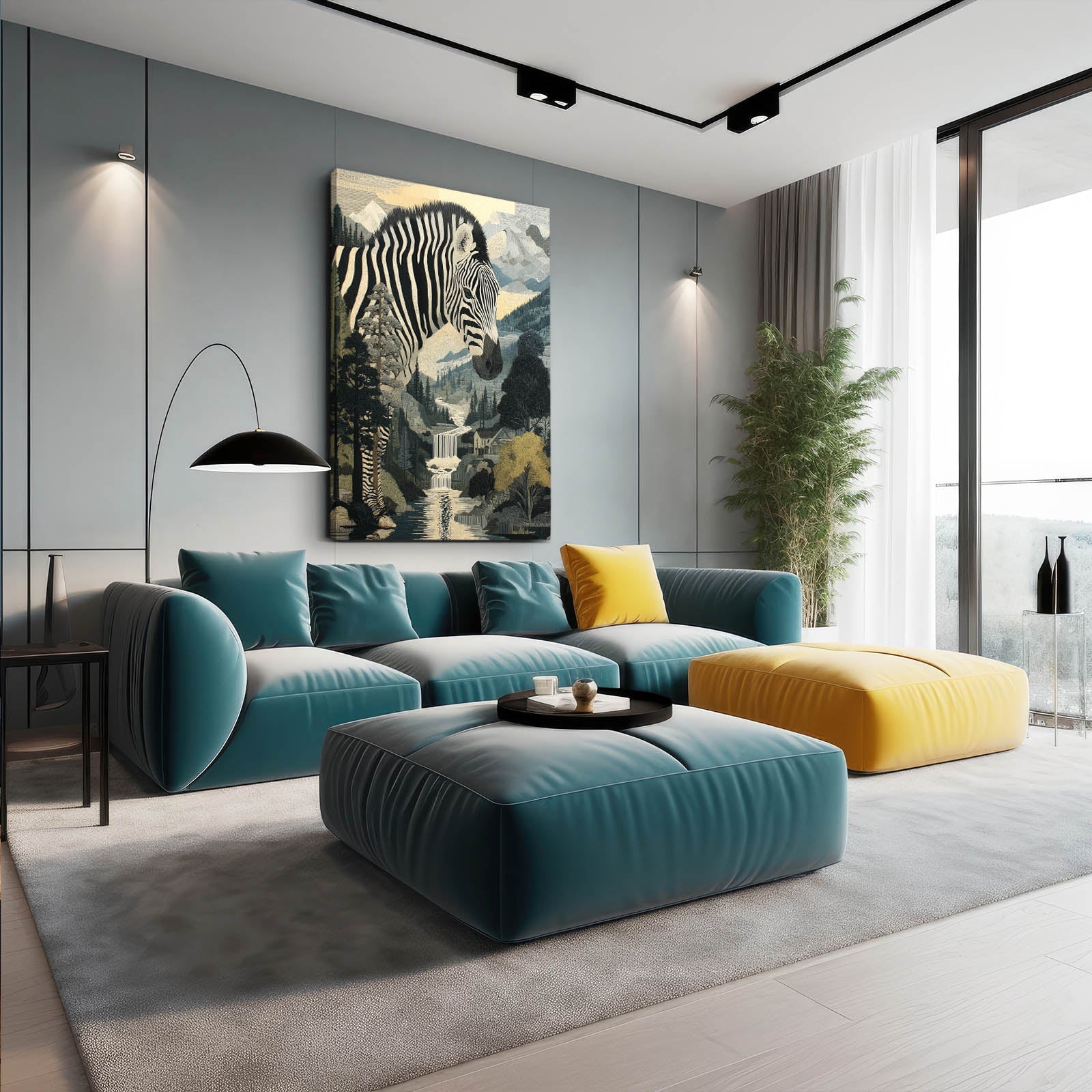Portrait Zebra Canvas Art – styled in a furnished interior