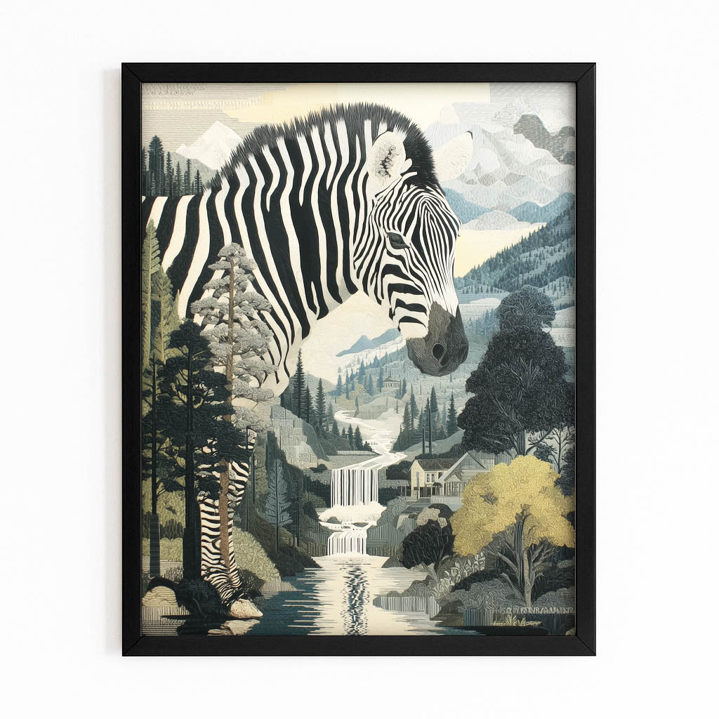 Portrait Zebra Canvas Art – with Premium Black frame on white background