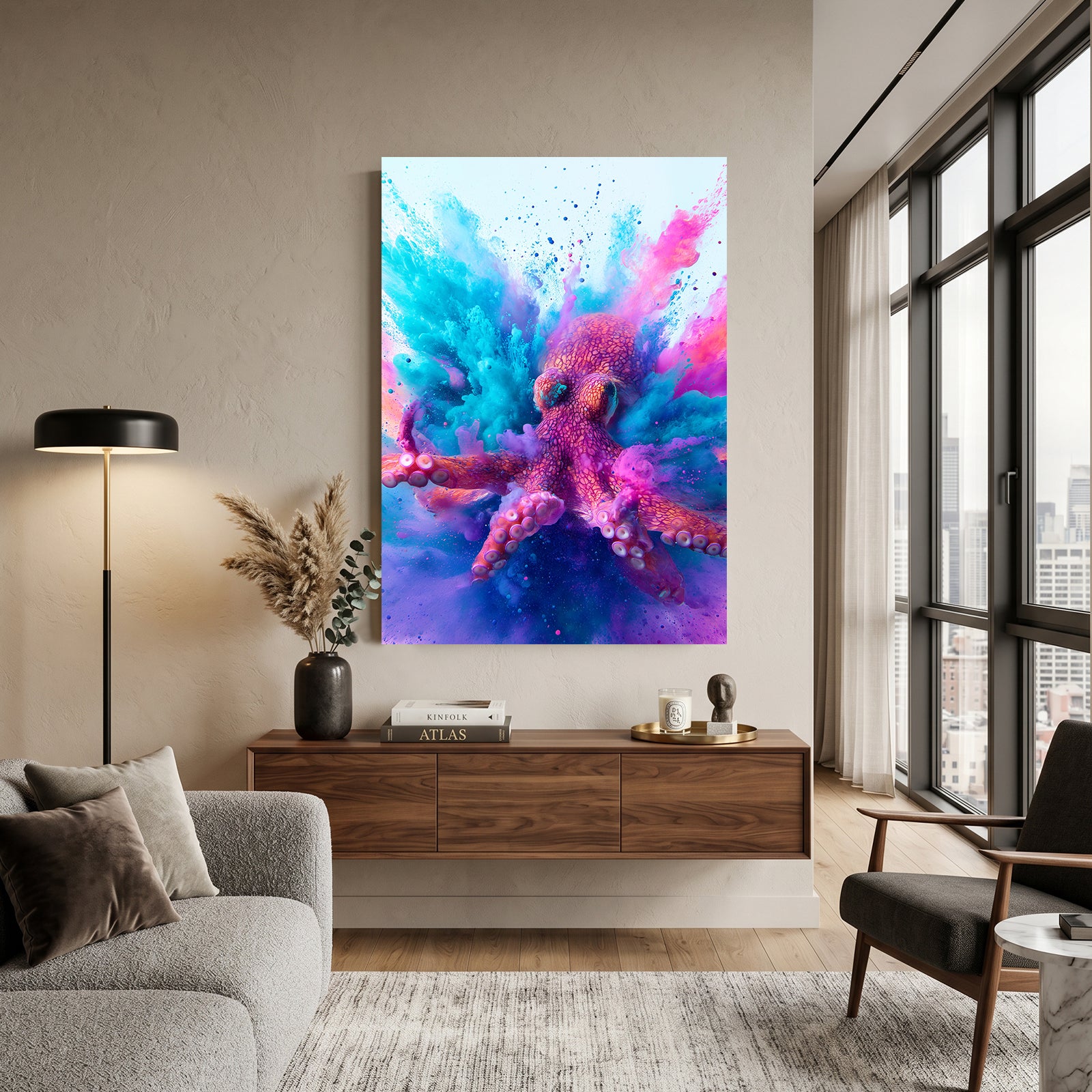 Powder Burst Octopus Prints – styled in a furnished interior