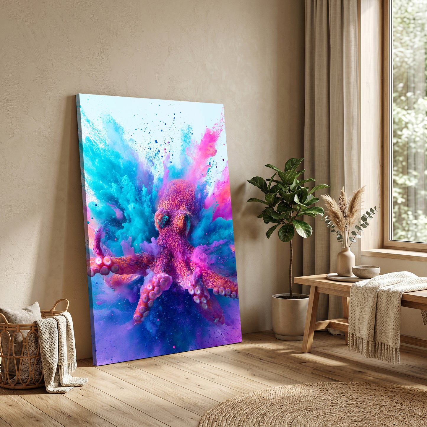 Powder Burst Octopus Prints – styled in a furnished interior
