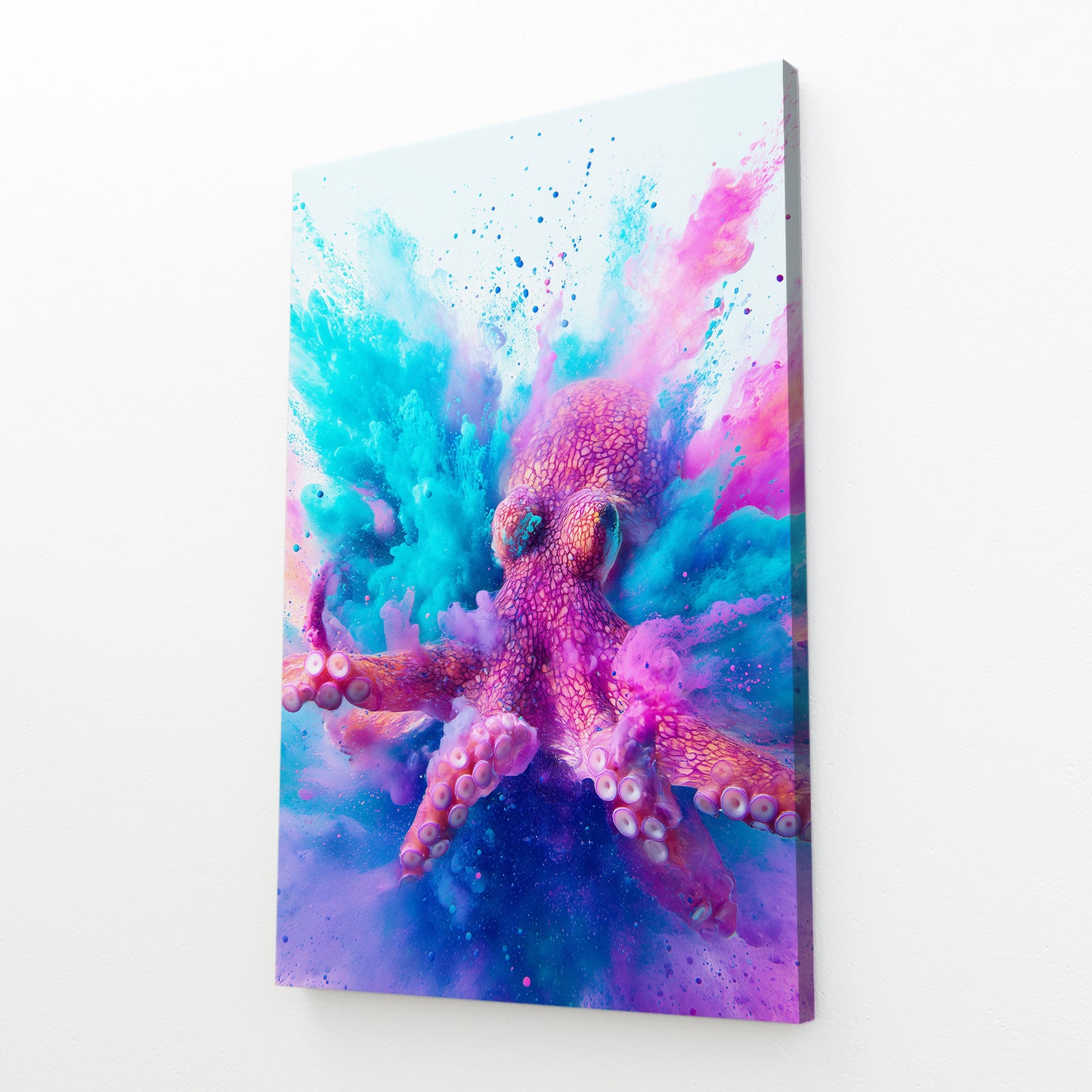 Powder Burst Octopus Prints – angled canvas view on white background