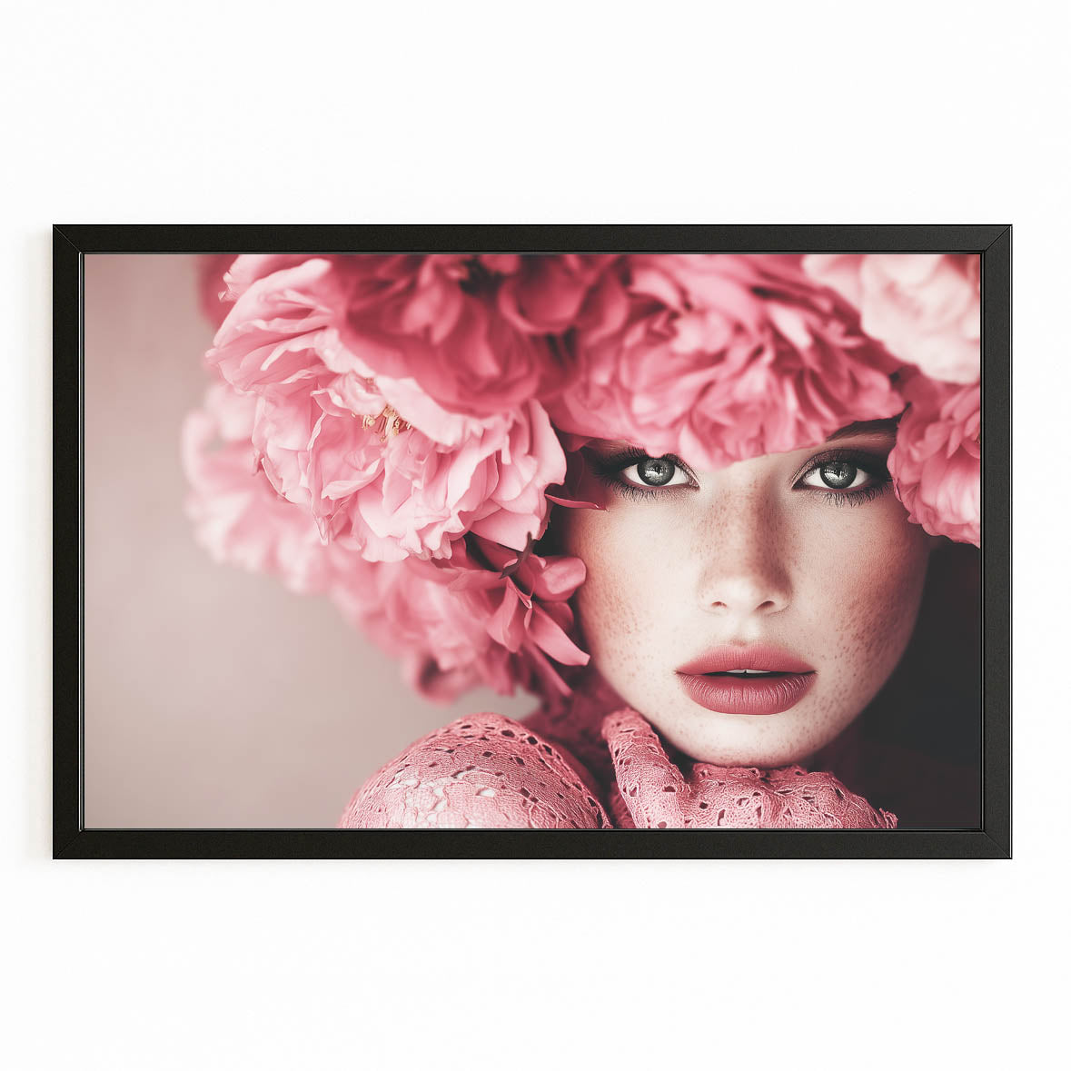 Powder Pink Plume Photography Wall Art — photography canvas print, with Premium Black frame on white background