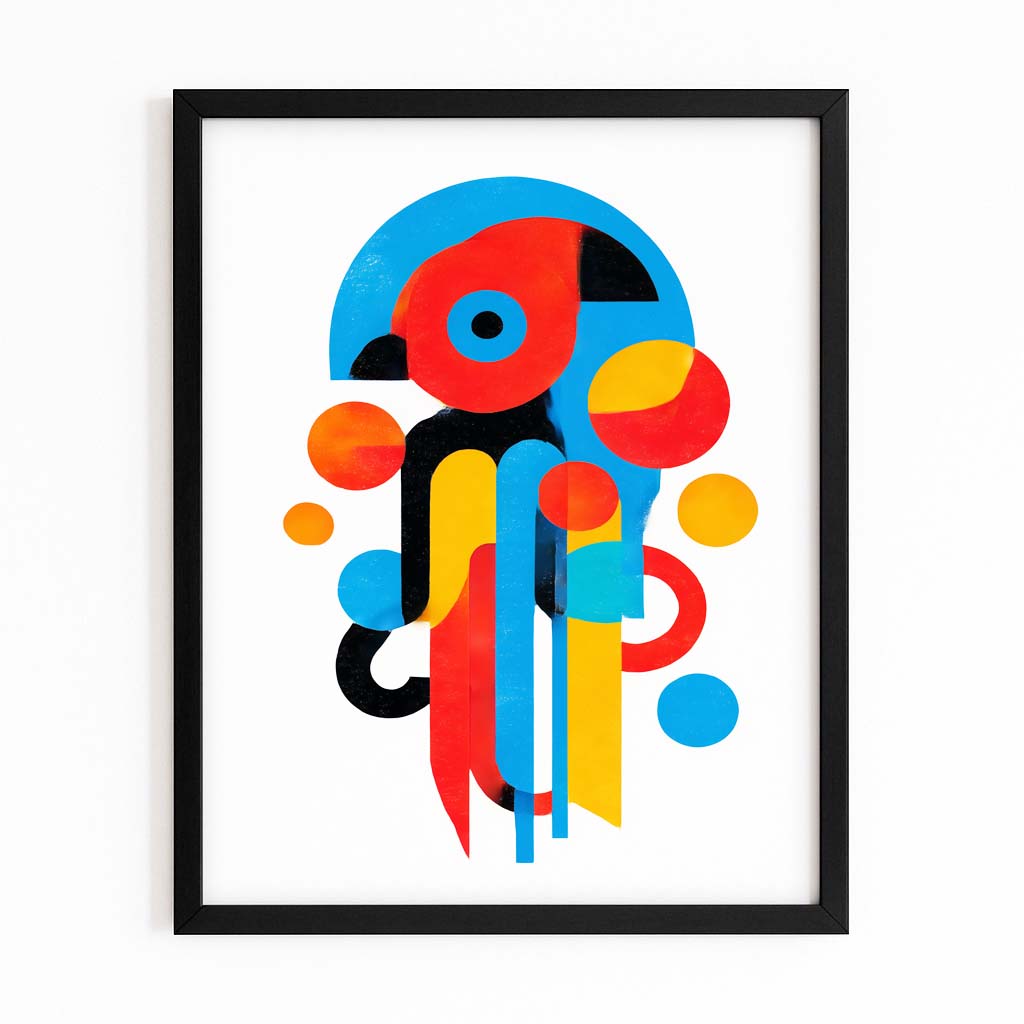 Primary Shapes Octopus Prints – with Premium Black frame on white background