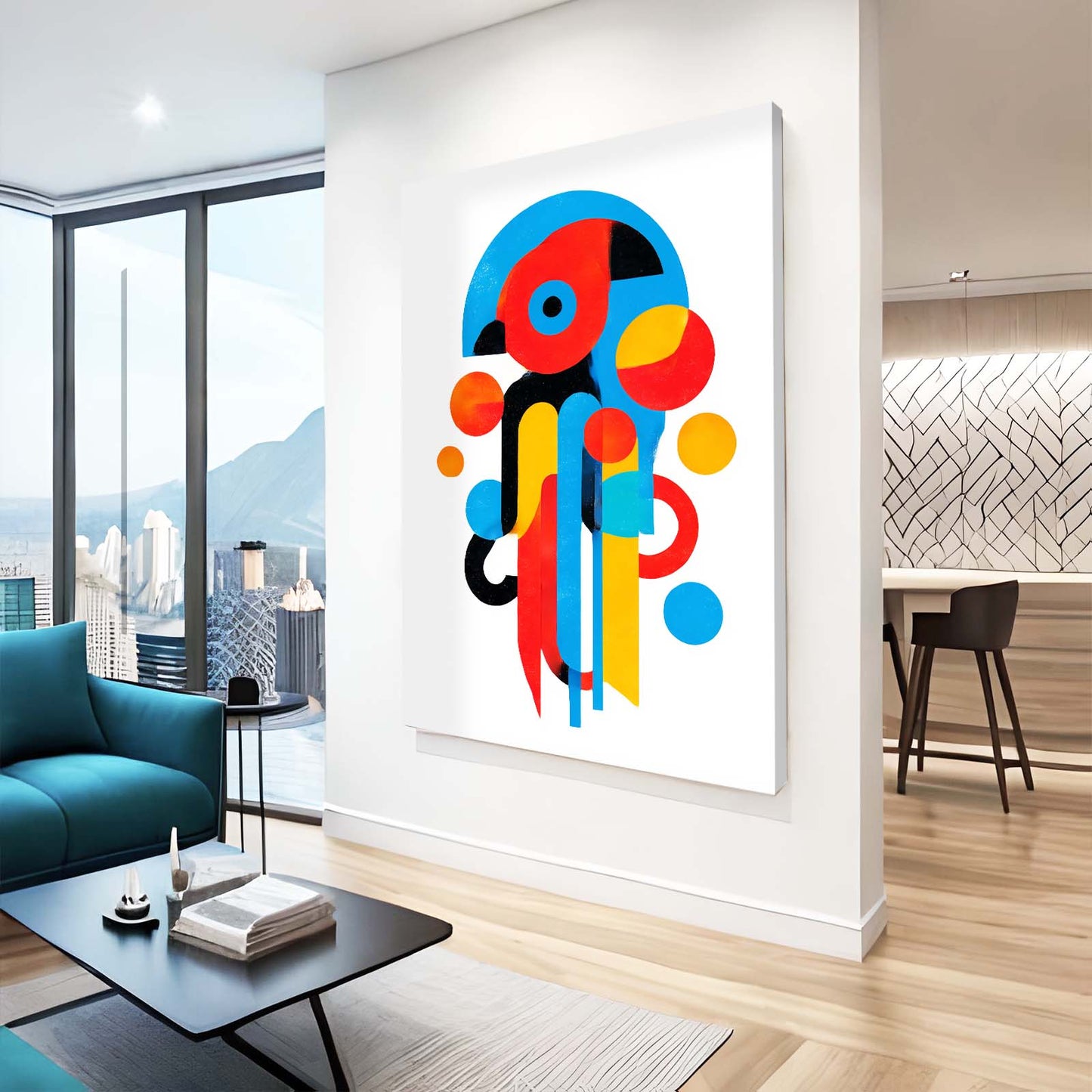 Primary Shapes Octopus Prints – styled in a furnished interior