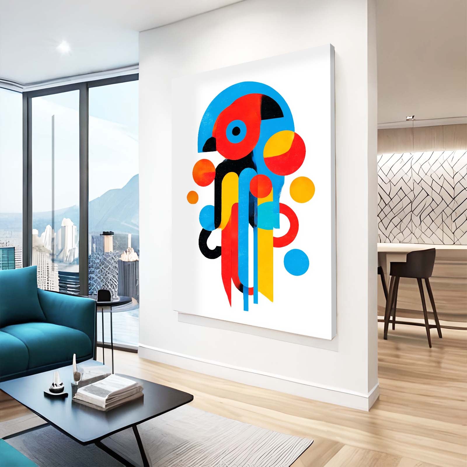 Primary Shapes Octopus Prints – styled in a furnished interior