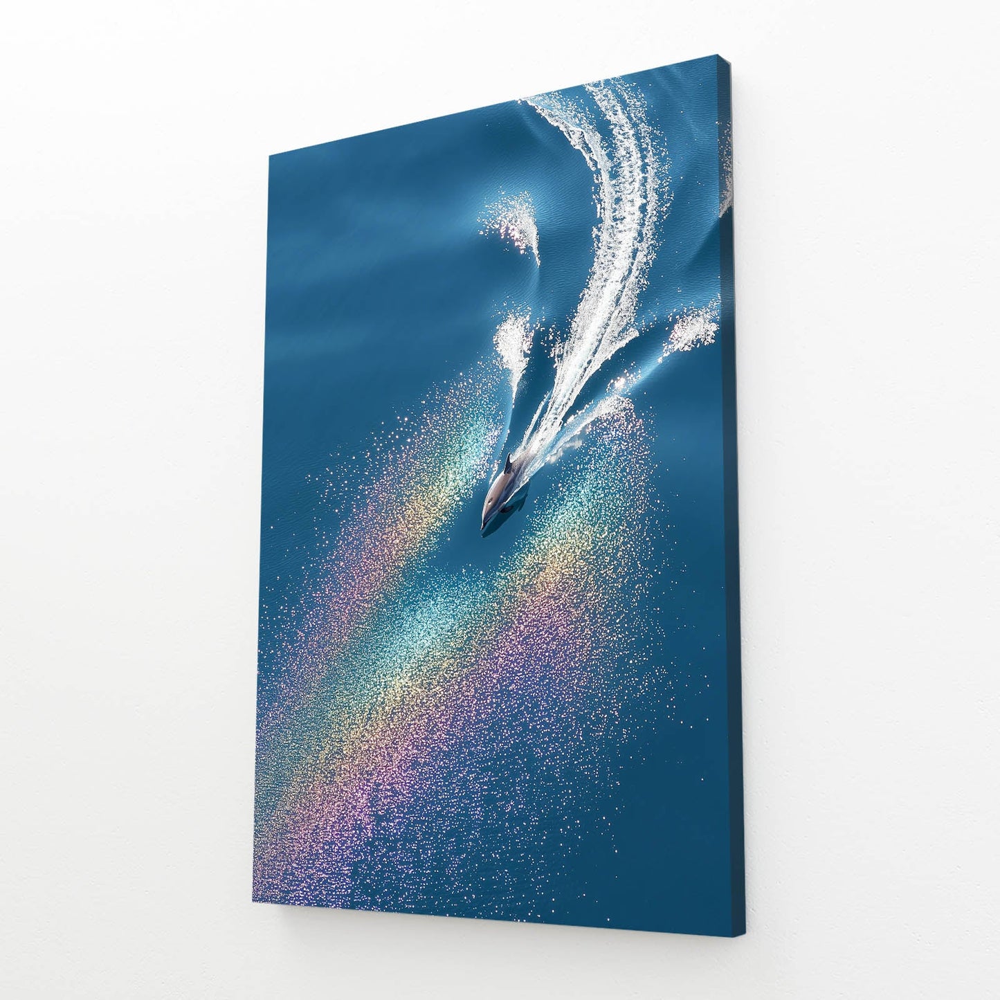 Prism Dive Dolphin Wall Art – angled canvas view on white background