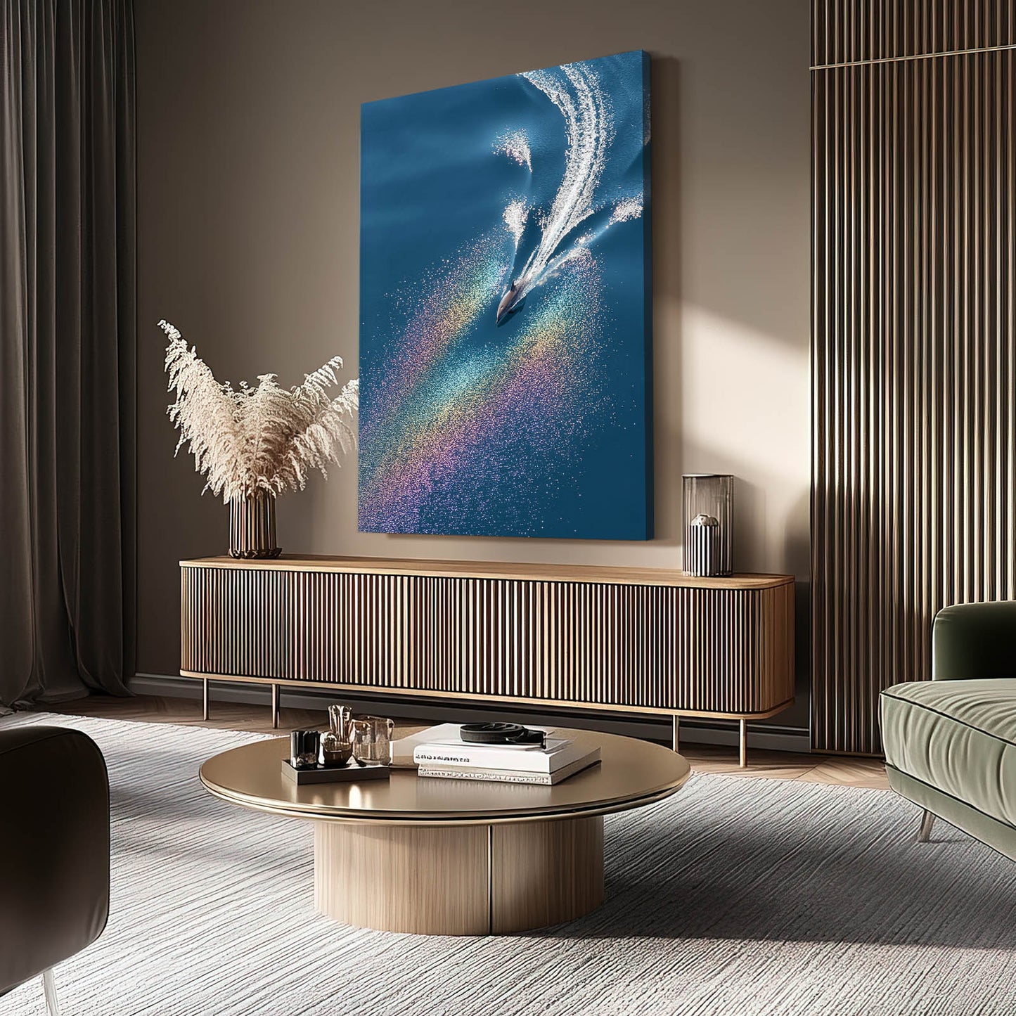 Prism Dive Dolphin Wall Art – styled in a furnished interior