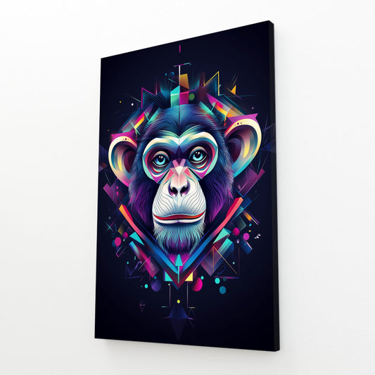 Prism Neon Shard Monkey Wall Art – angled canvas view on white background