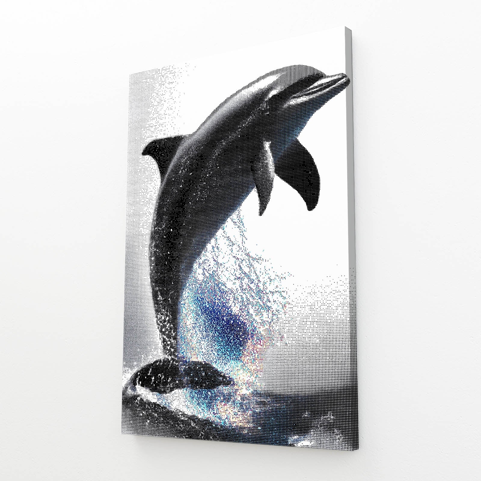 Prism Spark Dolphin Wall Art – angled canvas view on white background