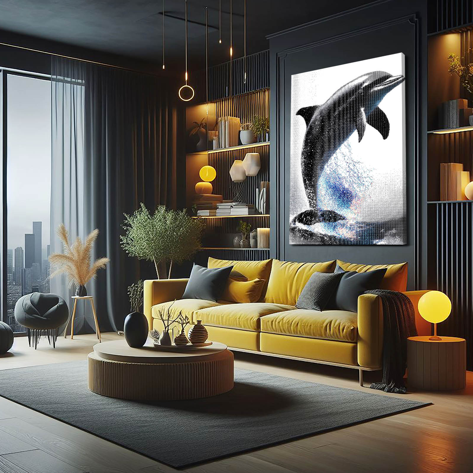 Prism Spark Dolphin Wall Art – styled in a furnished interior