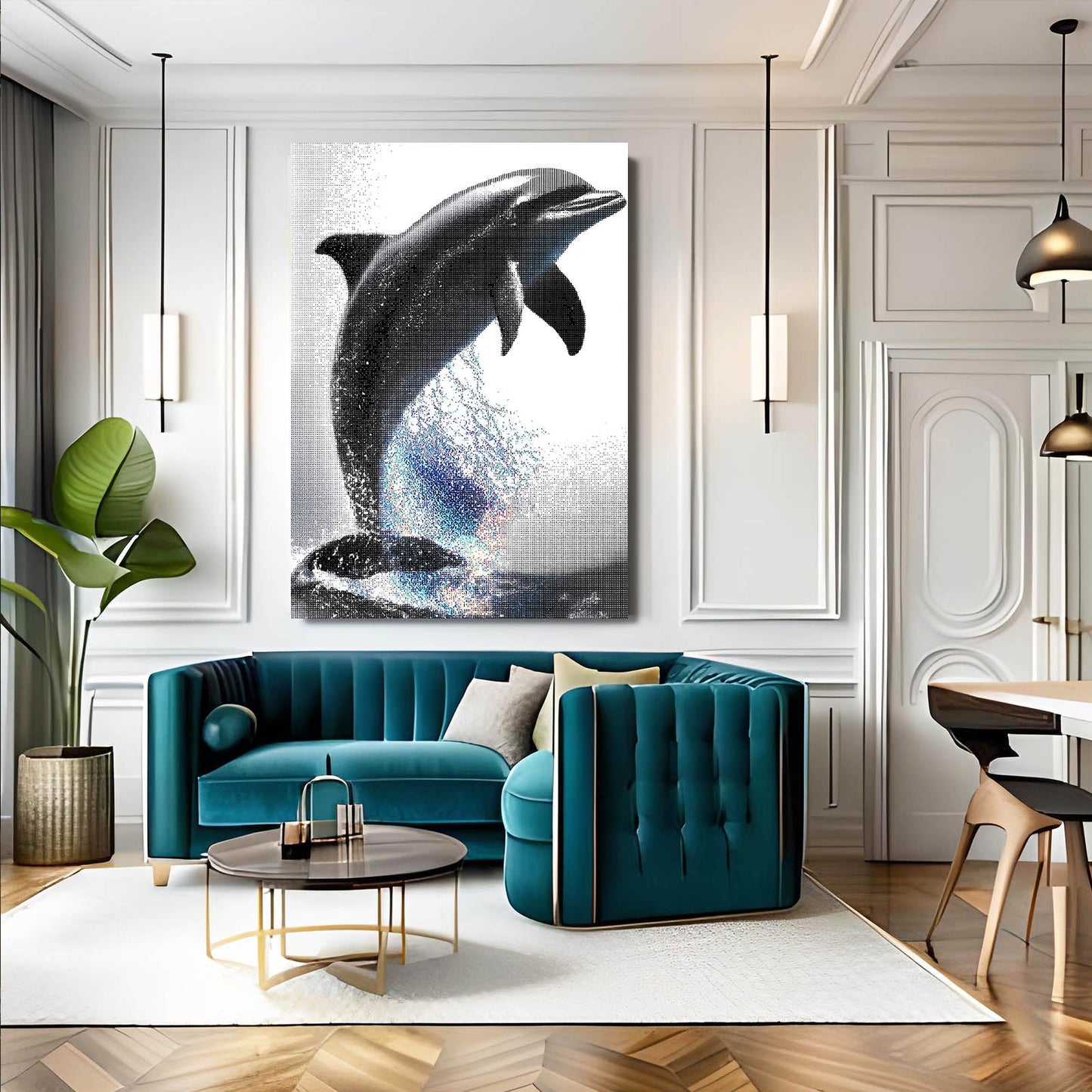 Prism Spark Dolphin Wall Art – styled in a furnished interior