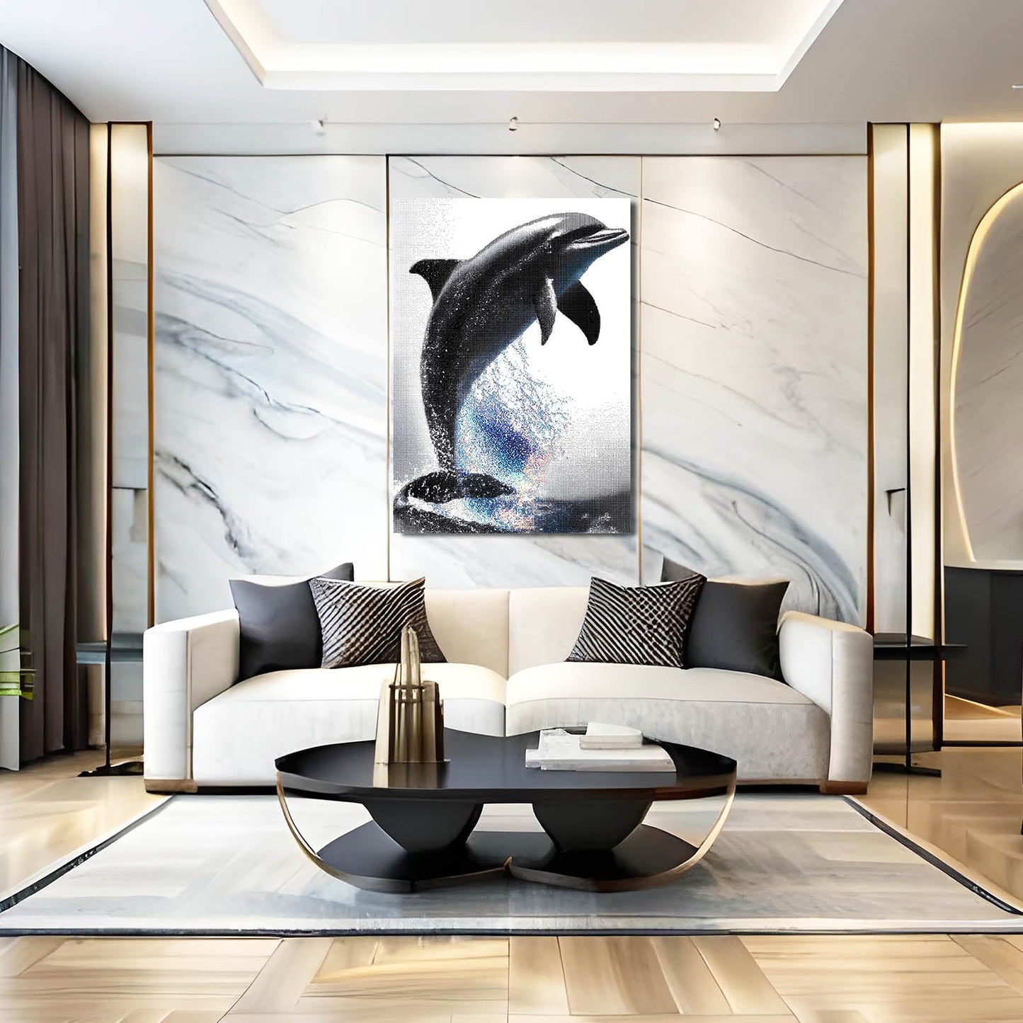 Prism Spark Dolphin Wall Art – styled in a furnished interior