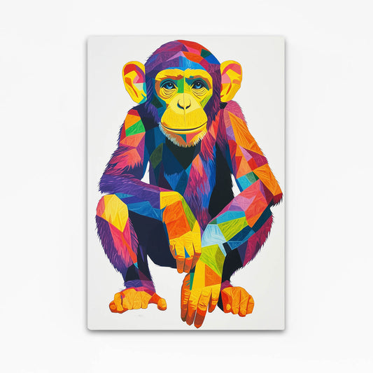 Prismatic Seated Shape Monkey Wall Art – angled canvas view on white background