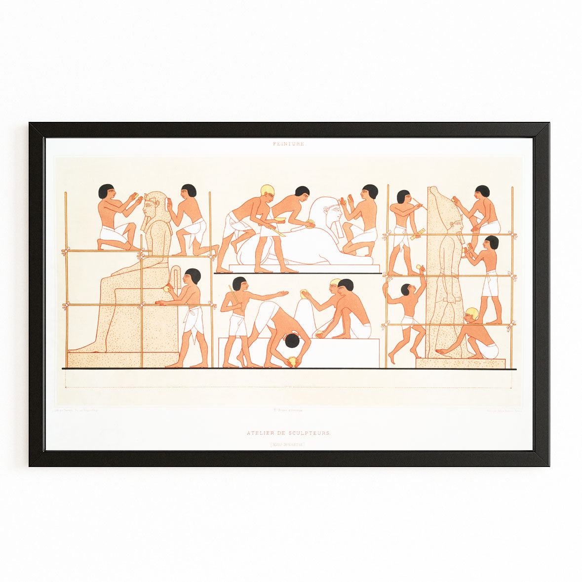 Procession Sketch Egyptian Art – with Premium Black frame on white background