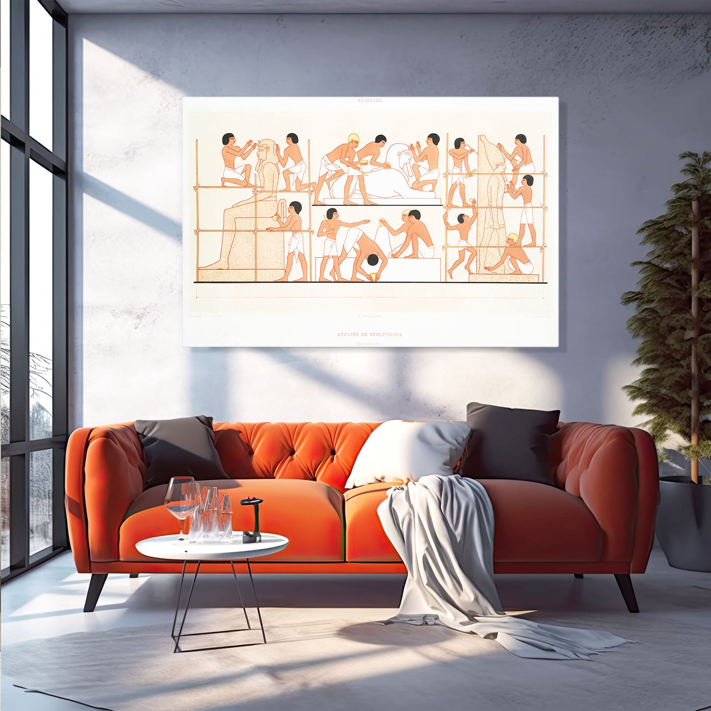 Procession Sketch Egyptian Art – styled in a furnished interior
