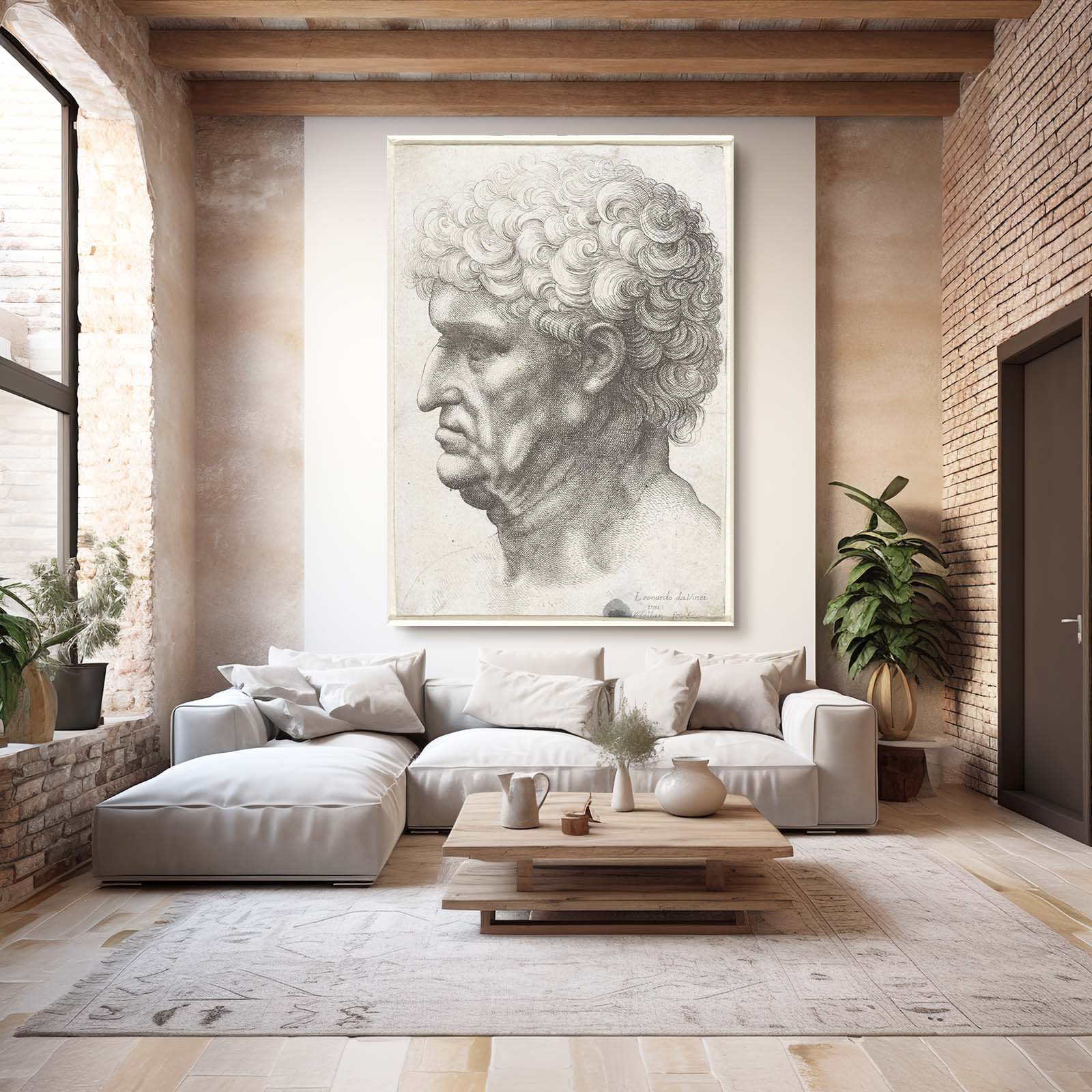 Profile Of An Old Man Da Vinci Canvas Art – styled in a furnished interior
