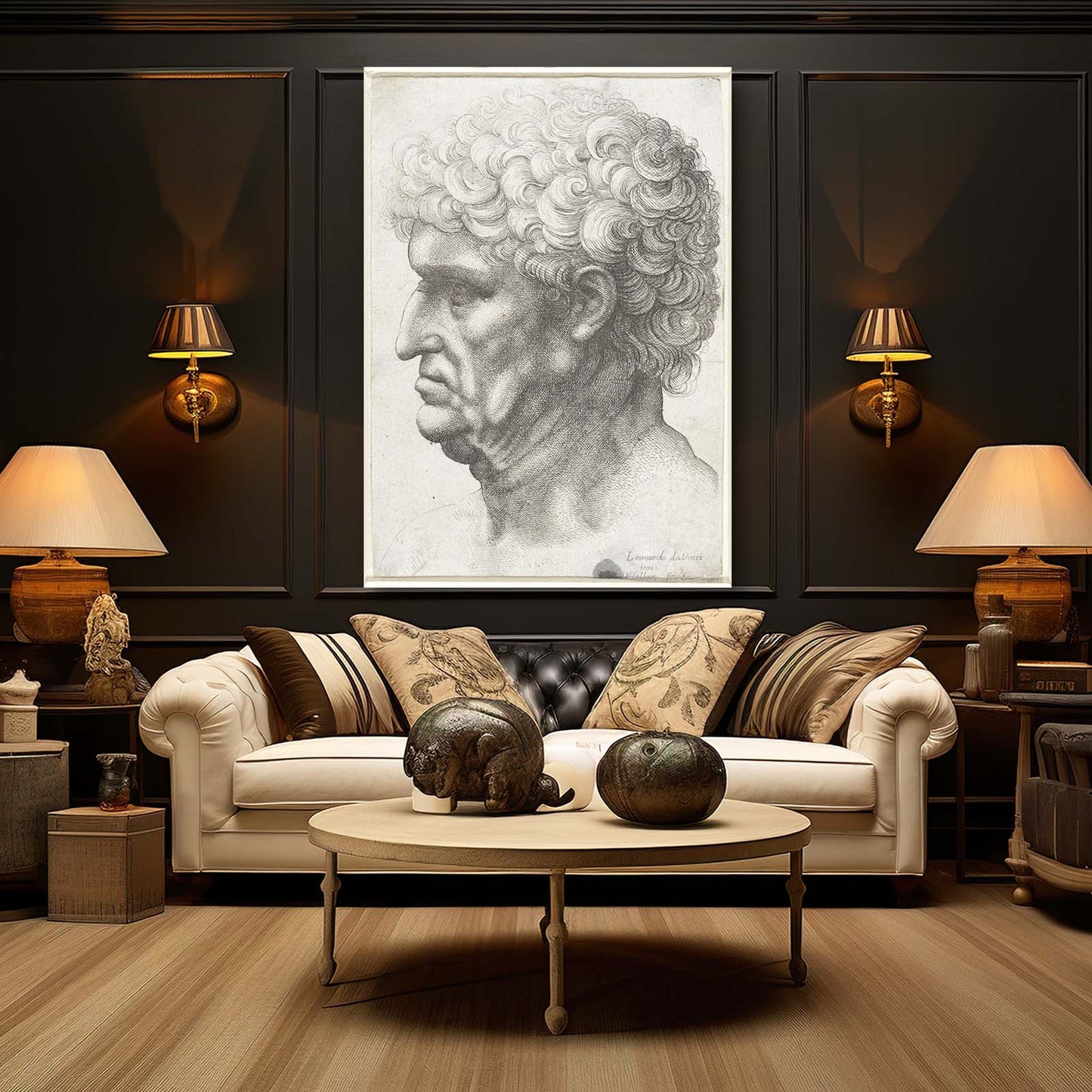 Profile Of An Old Man Da Vinci Canvas Art – styled in a furnished interior