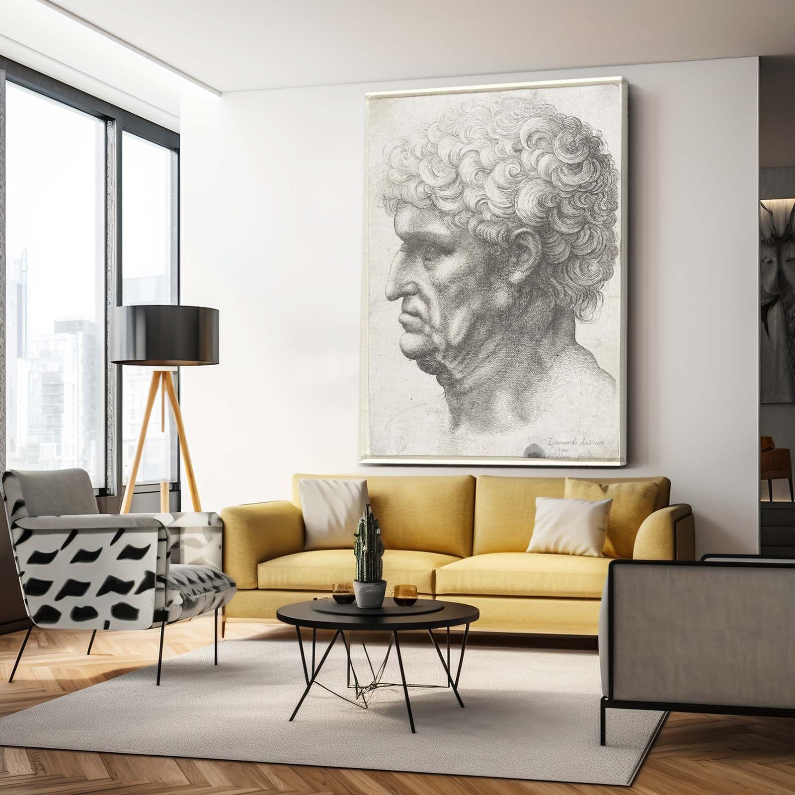 Profile Of An Old Man Da Vinci Canvas Art – styled in a furnished interior