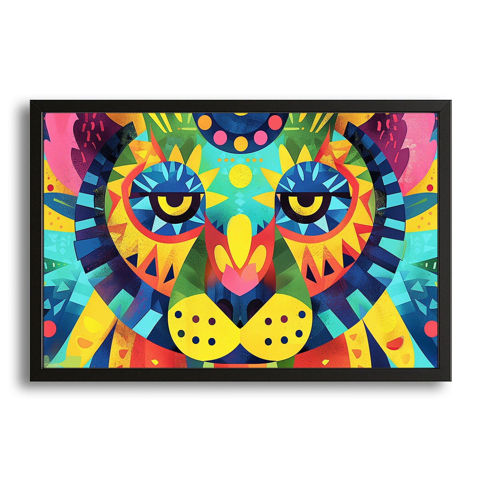 Psychedelic Bear Art — contemporary canvas print in blue tones, with Premium Black frame on white background