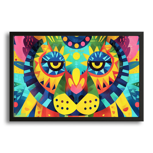Psychedelic Bear Art — contemporary canvas print in blue tones, with Premium Black frame on white background