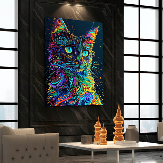 Psychedelic Cat Art Print — digital canvas print in blue tones, view 3