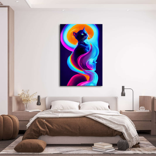 Psychedelic Cat Wall Art — contemporary canvas print in blue tones, view 3