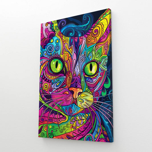 Psychedelic Colorful Cat Wall Art