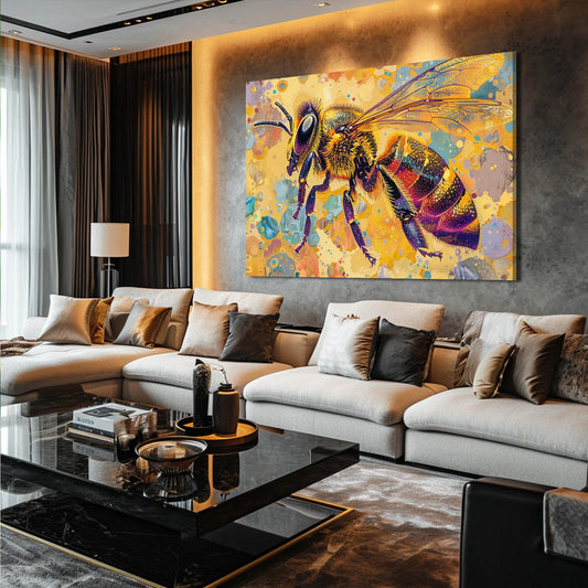 Psychedelic Pop Bee Art — abstract canvas print in orange tones, view 3