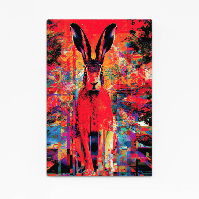 Psychedelic Rabbit Wall Art – angled canvas view on white background