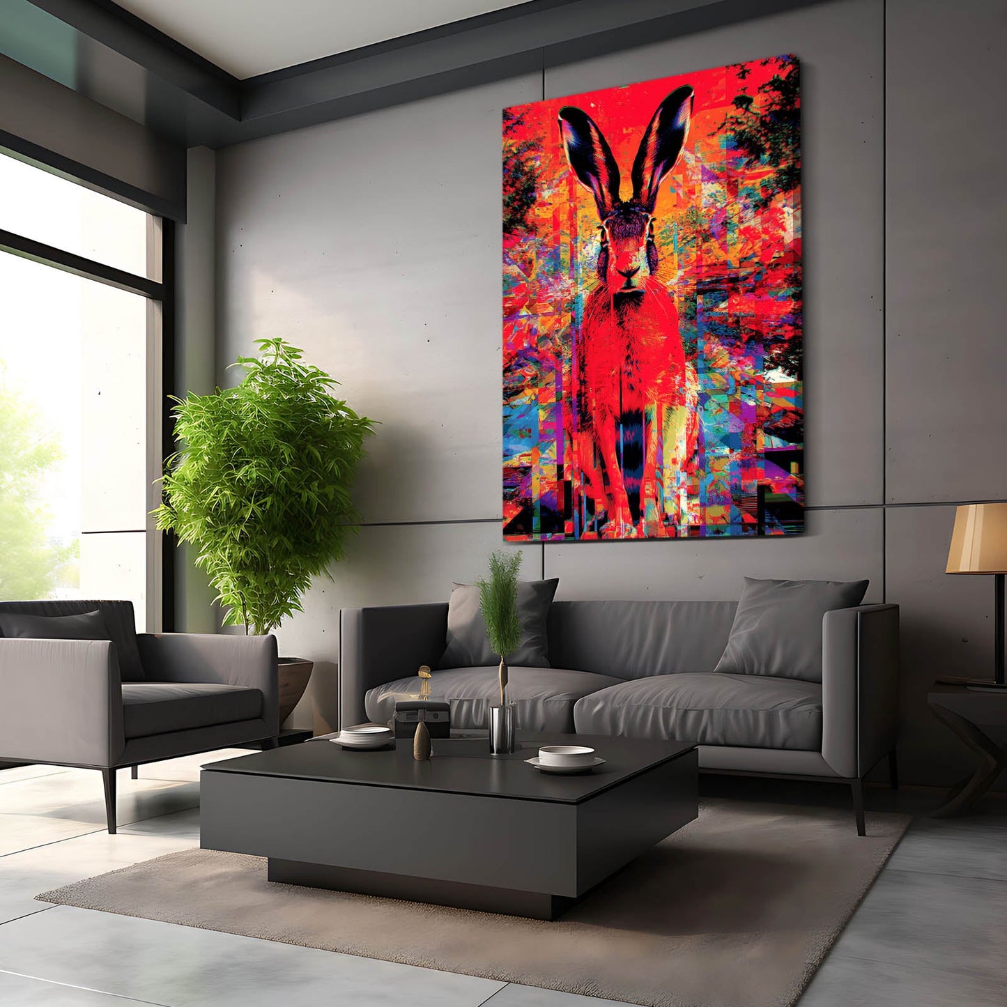 Psychedelic Rabbit Wall Art – angled canvas view on white background