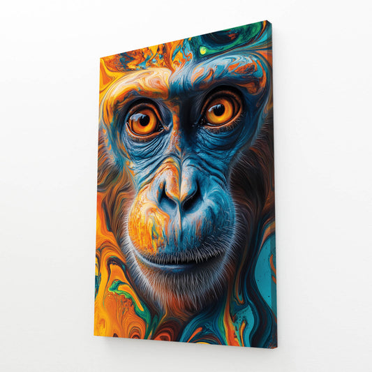 Psychedelic Swirl Gaze Monkey Canvas – angled canvas view on white background