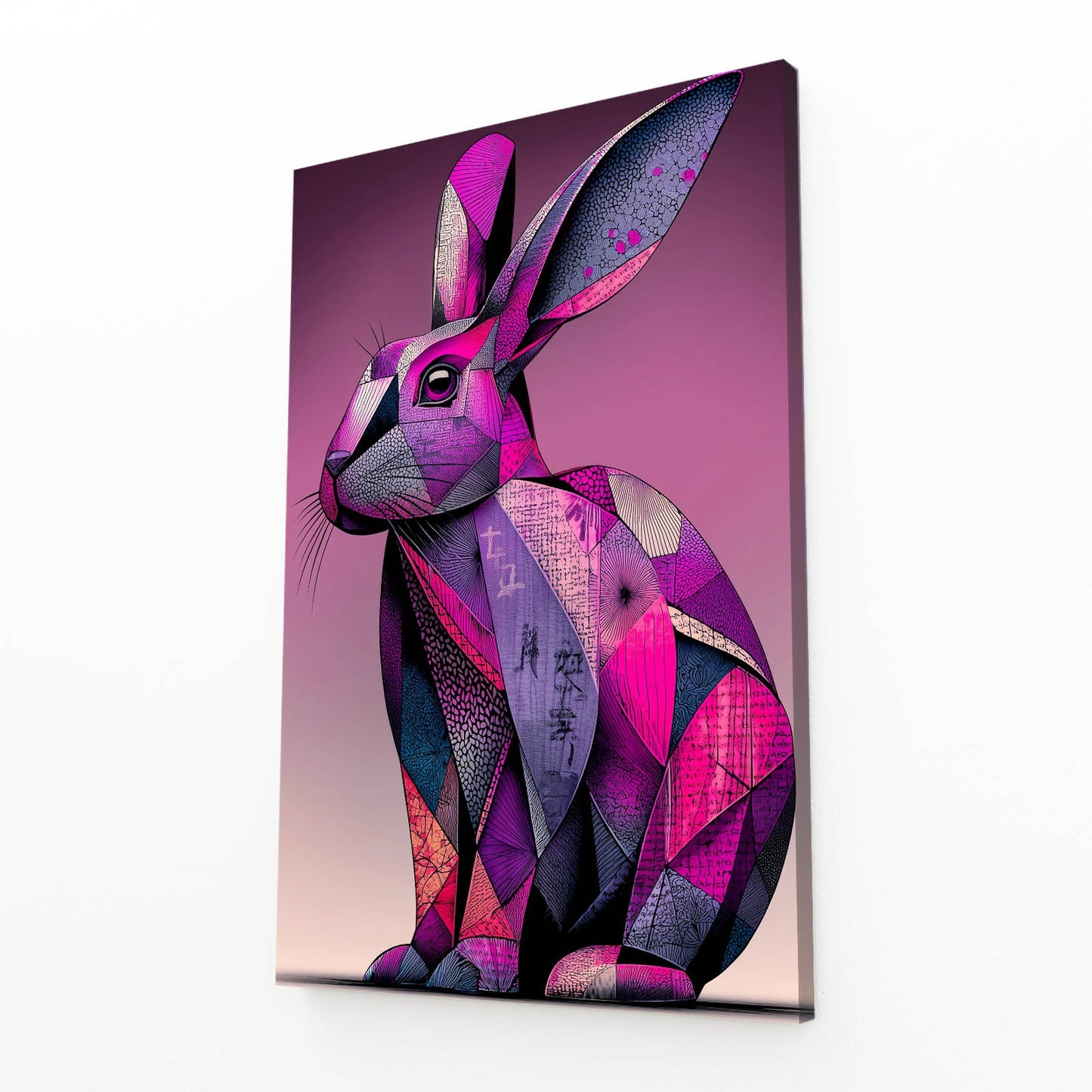 Purple Bunny Prints – angled canvas view on white background