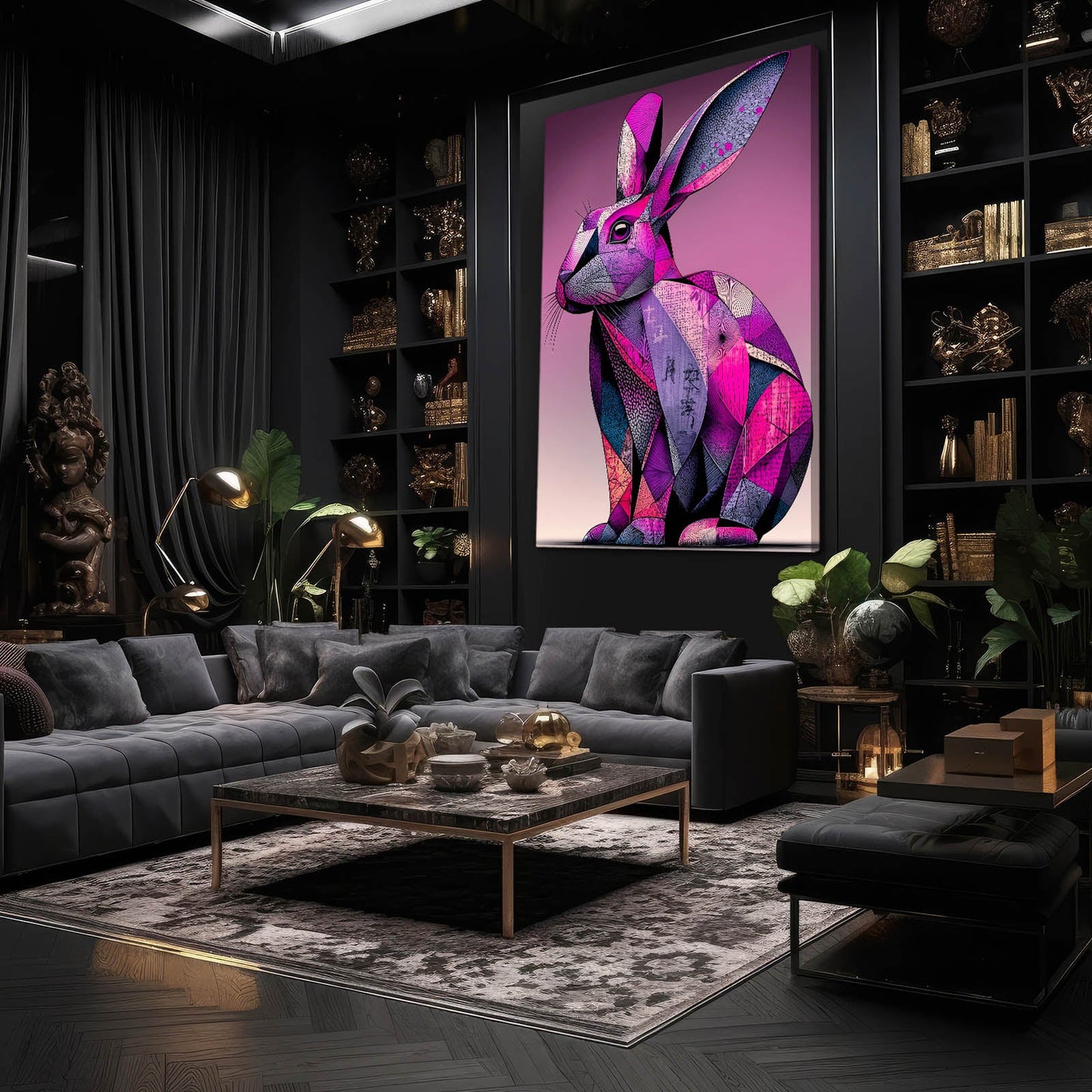 Purple Bunny Prints – angled canvas view on white background