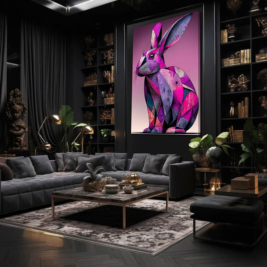 Purple Bunny Prints – angled canvas view on white background