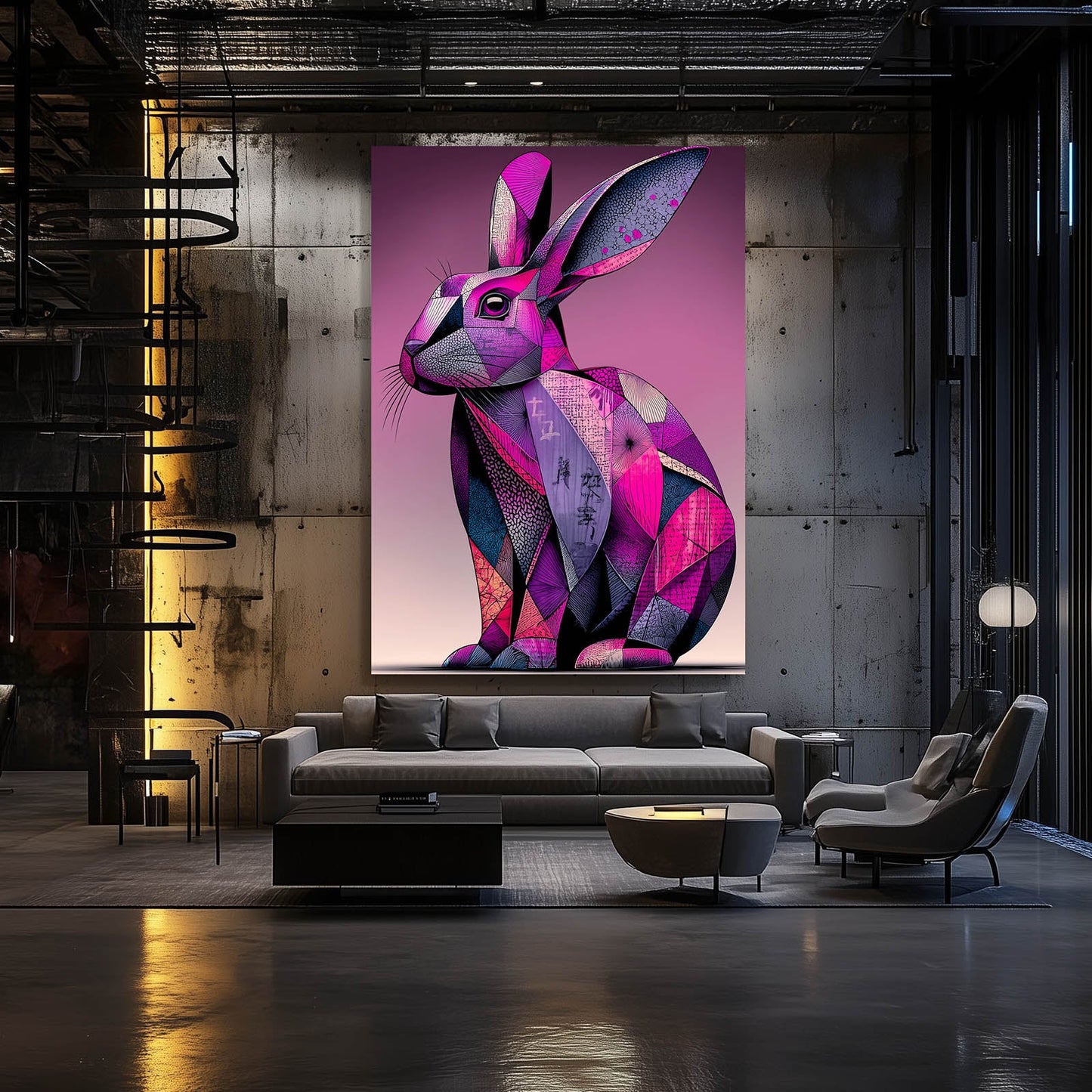 Purple Bunny Prints – angled canvas view on white background