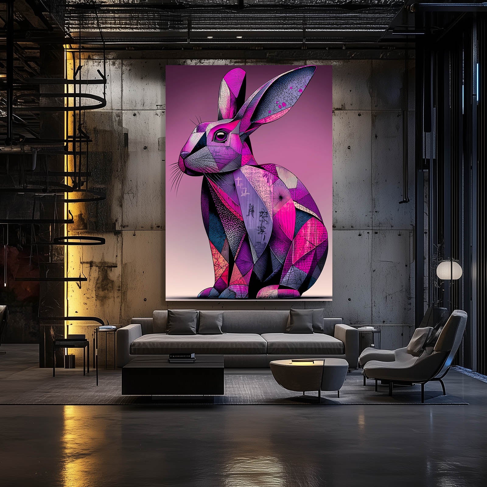Purple Bunny Prints – angled canvas view on white background