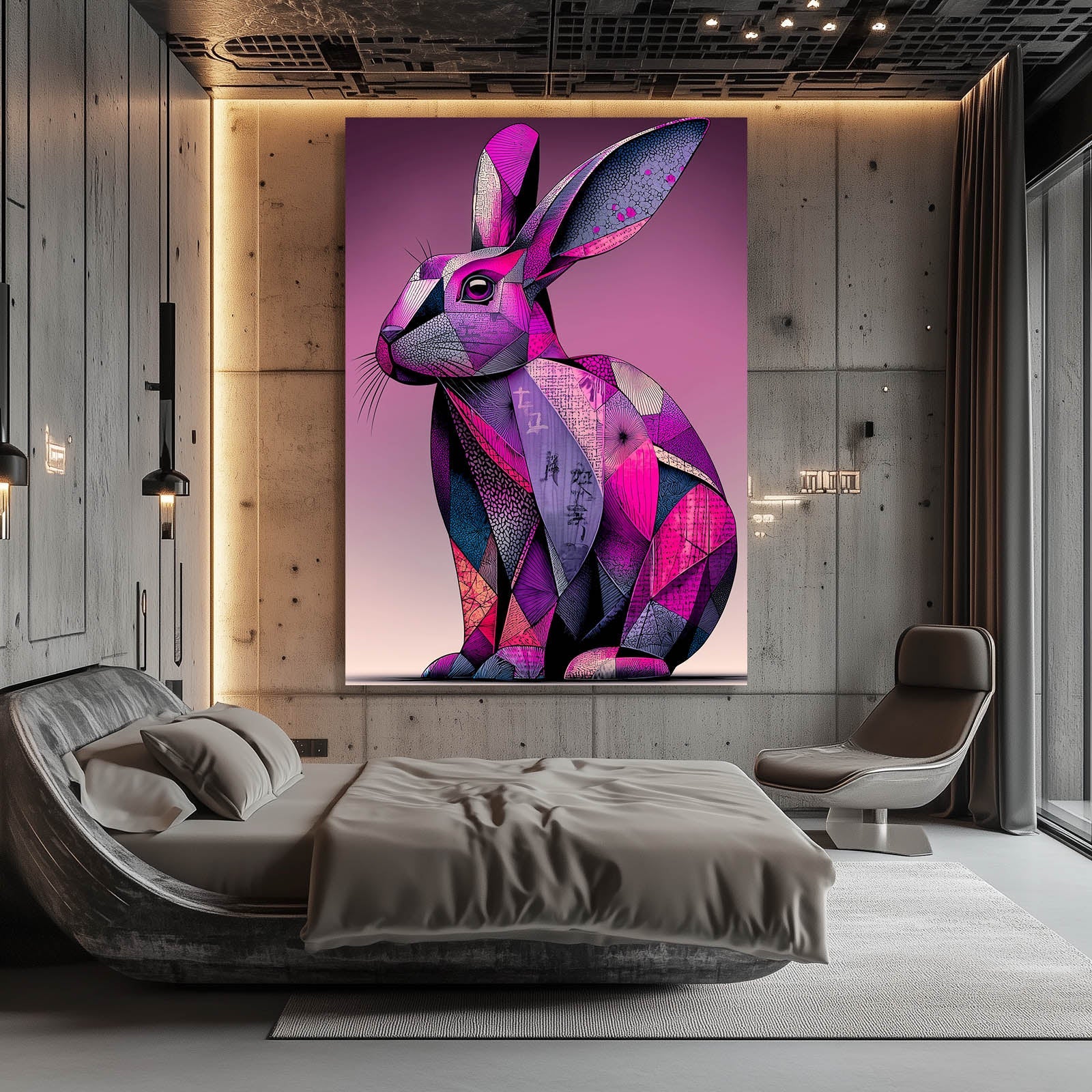 Purple Bunny Prints – angled canvas view on white background