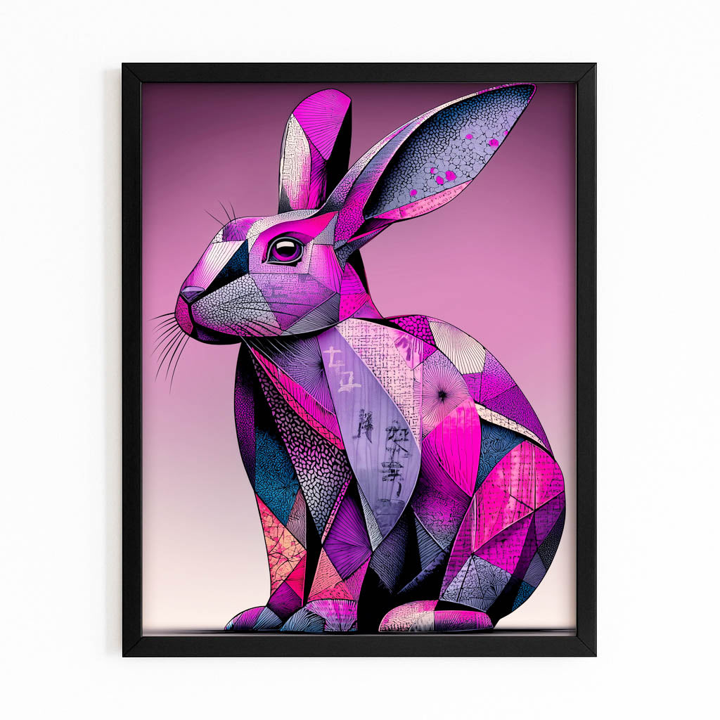 Purple Bunny Prints – with Premium Black frame on white background
