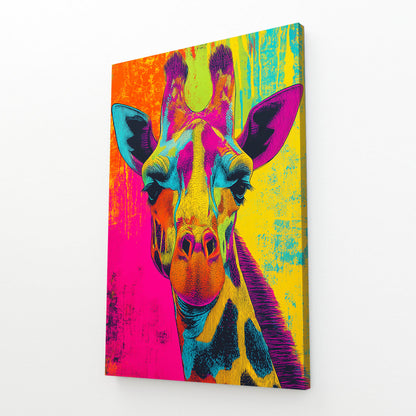 Colorful abstract giraffe painting on a white background